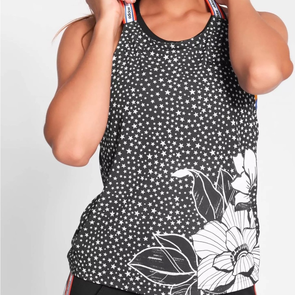Adidas Black and White Star Floral Tank Top